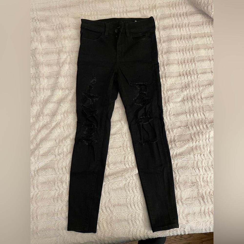 American Eagle Black Ripped Skinny Jeans Size 2